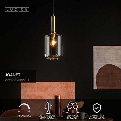 Lucide JOANET - Lámpara colgante - Ø 22 cm - 1xE27 - Ahumado